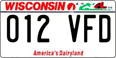 WI license plate 012VFD