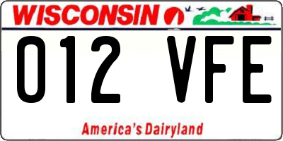 WI license plate 012VFE