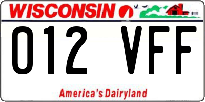 WI license plate 012VFF