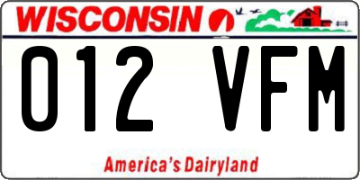 WI license plate 012VFM