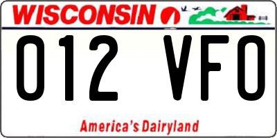 WI license plate 012VFO