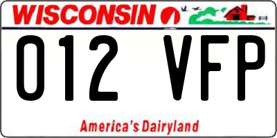 WI license plate 012VFP