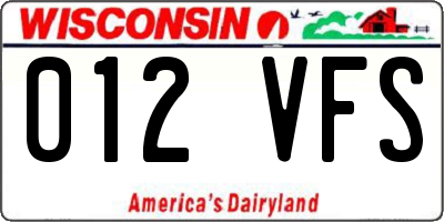 WI license plate 012VFS