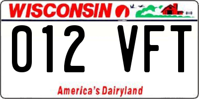 WI license plate 012VFT