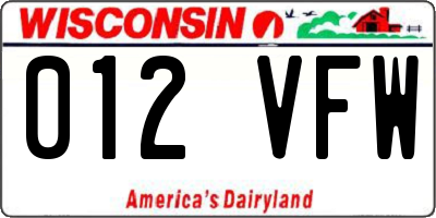 WI license plate 012VFW
