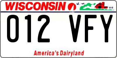 WI license plate 012VFY