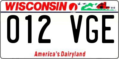 WI license plate 012VGE