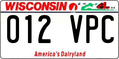 WI license plate 012VPC