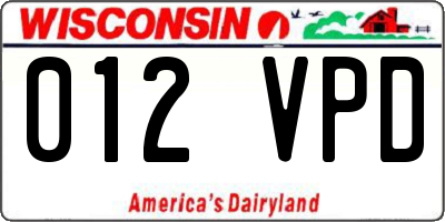 WI license plate 012VPD