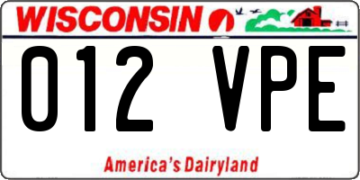 WI license plate 012VPE