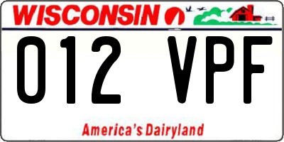 WI license plate 012VPF