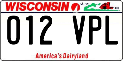WI license plate 012VPL