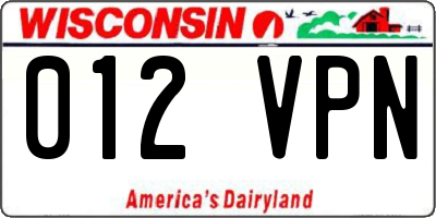 WI license plate 012VPN