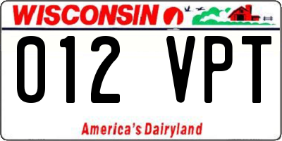 WI license plate 012VPT