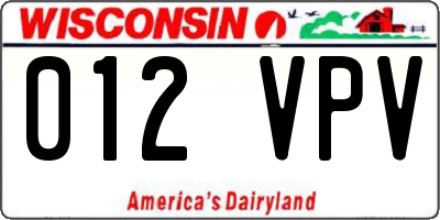WI license plate 012VPV