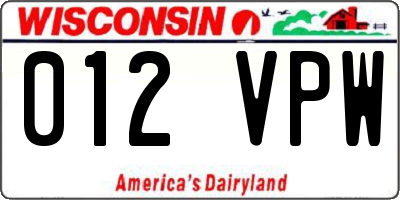 WI license plate 012VPW