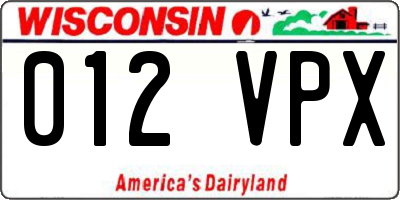 WI license plate 012VPX