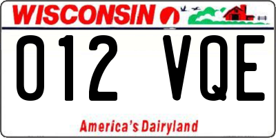 WI license plate 012VQE