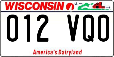 WI license plate 012VQO