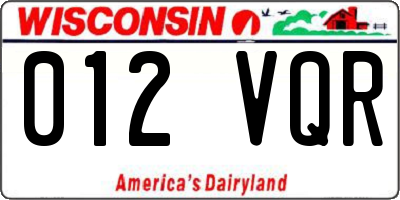 WI license plate 012VQR