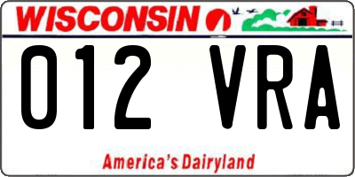 WI license plate 012VRA
