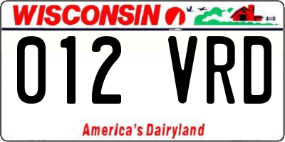 WI license plate 012VRD