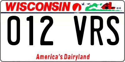 WI license plate 012VRS