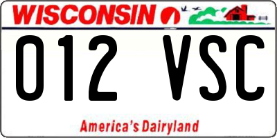 WI license plate 012VSC