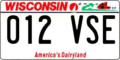 WI license plate 012VSE