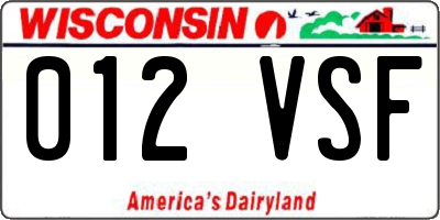 WI license plate 012VSF