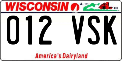 WI license plate 012VSK