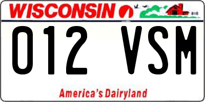 WI license plate 012VSM