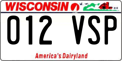WI license plate 012VSP