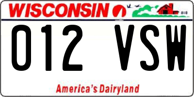 WI license plate 012VSW