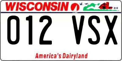 WI license plate 012VSX