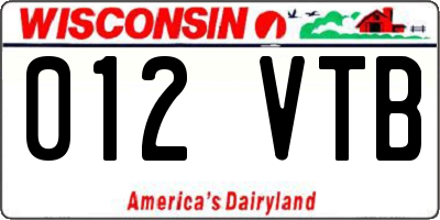 WI license plate 012VTB