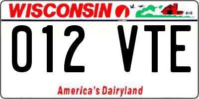 WI license plate 012VTE
