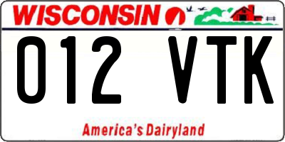 WI license plate 012VTK