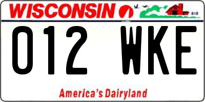 WI license plate 012WKE
