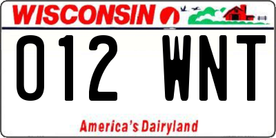 WI license plate 012WNT
