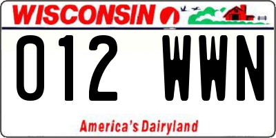 WI license plate 012WWN