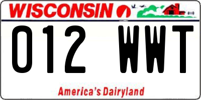 WI license plate 012WWT