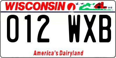 WI license plate 012WXB