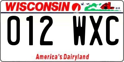WI license plate 012WXC