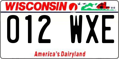 WI license plate 012WXE