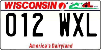 WI license plate 012WXL
