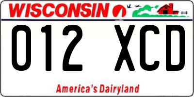 WI license plate 012XCD