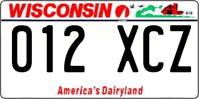 WI license plate 012XCZ
