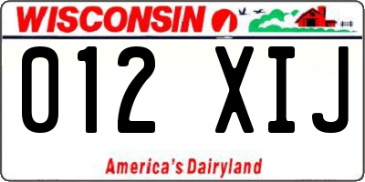 WI license plate 012XIJ