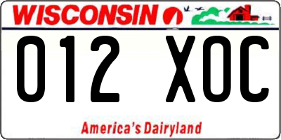 WI license plate 012XOC